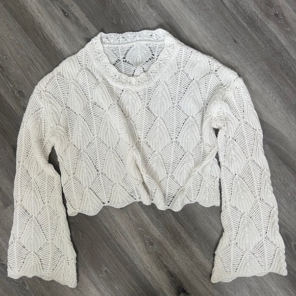Knit Cropped Sweater Bell Sleeve White Medium - Picture 1 of 6
